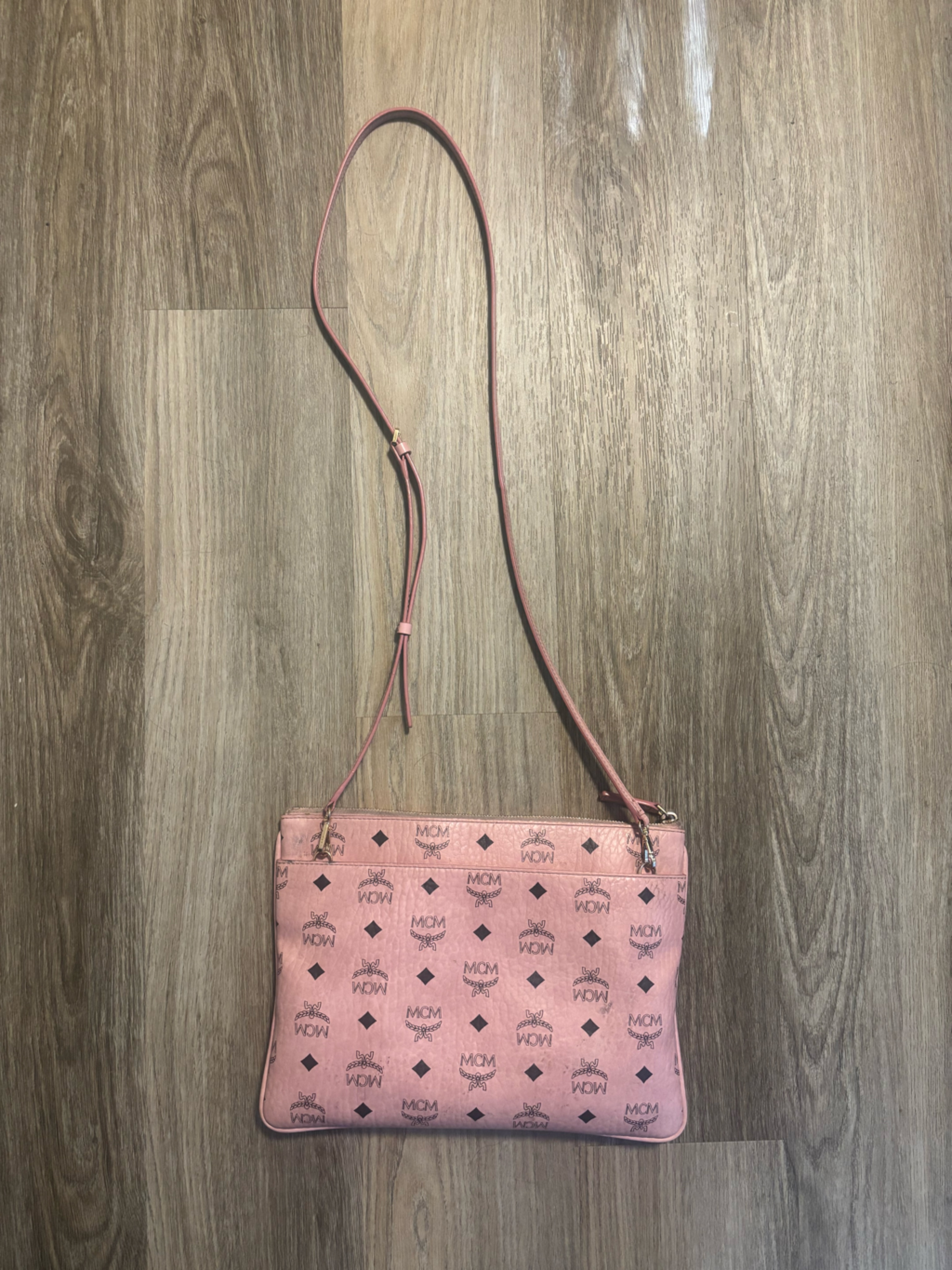 Mcm Pink Logo Crossbody Pouch With Adjustable Strap